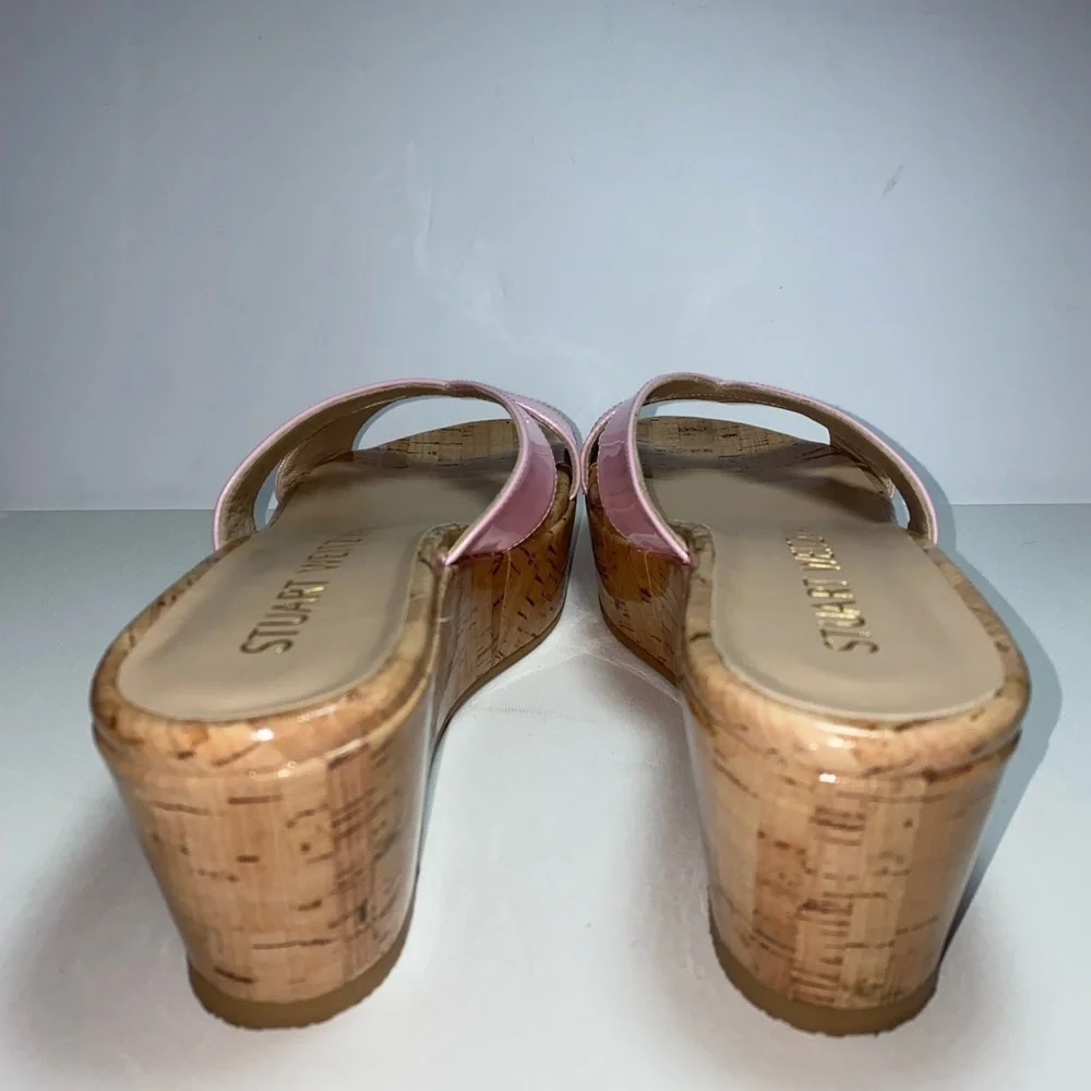 Stuart Weitzman NWOT Carmen Pink Platform Patent Leather Wedge Slide Sandals